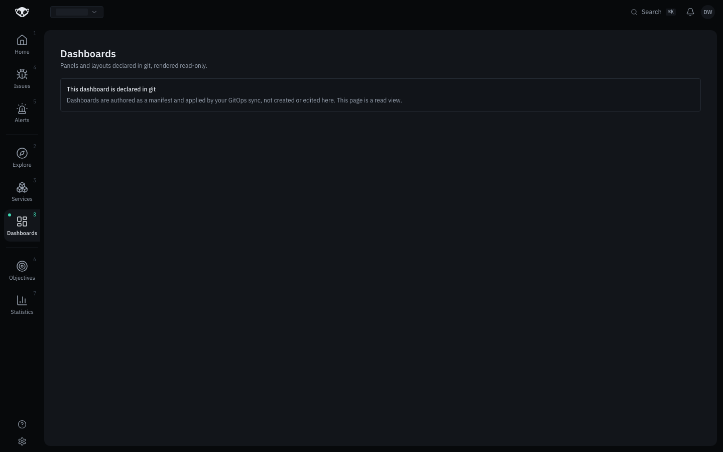Dashboards list, empty