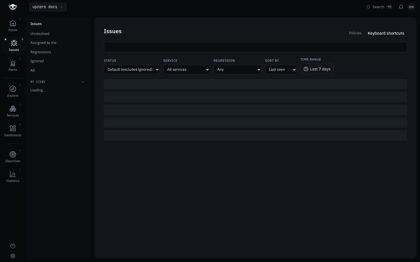 Issues list, empty on this environment
